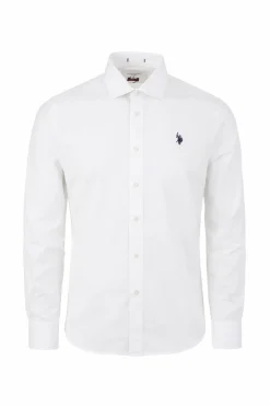 Camicia uomo cotone stretch con logo slim fit