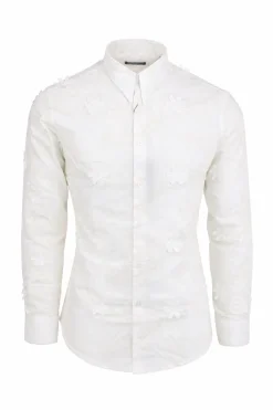 Camicia uomo ricami e fiori applicati slim fit cotone