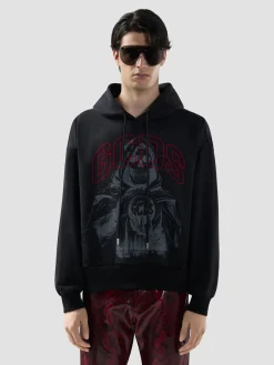 Felpa con cappuccio e stampa gotica