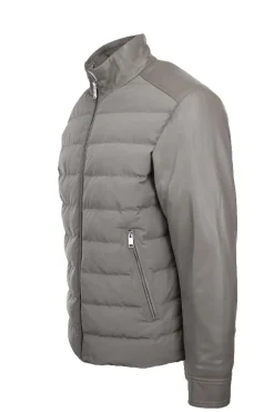 Giubbotto bomber in pelle e nylon imbottito