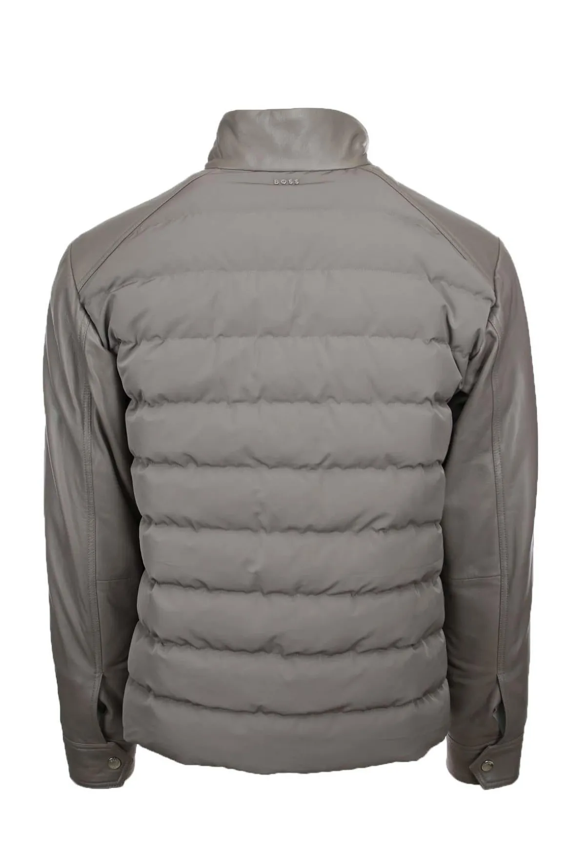 Giubbotto bomber in pelle e nylon imbottito