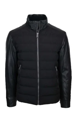 Giubbotto bomber in pelle e nylon imbottito