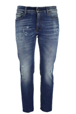 Jeans denim 5 tasche con rotture