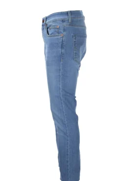 Jeans denim 5 tasche con toppe in alcantara