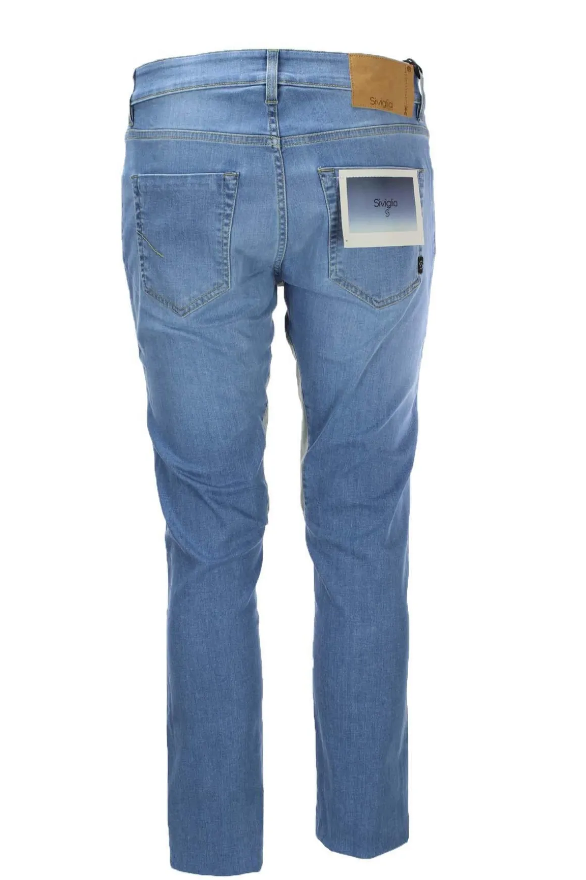 Jeans denim 5 tasche con toppe in alcantara