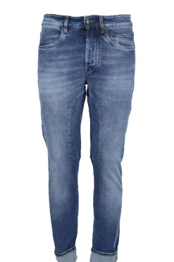 Jeans denim 5 tasche con toppe in tinta