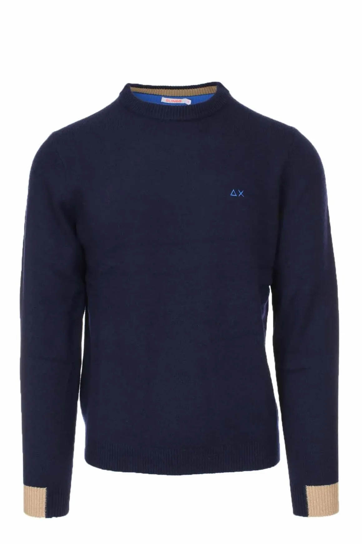 Maglia girocollo in lana con polsini in contrasto