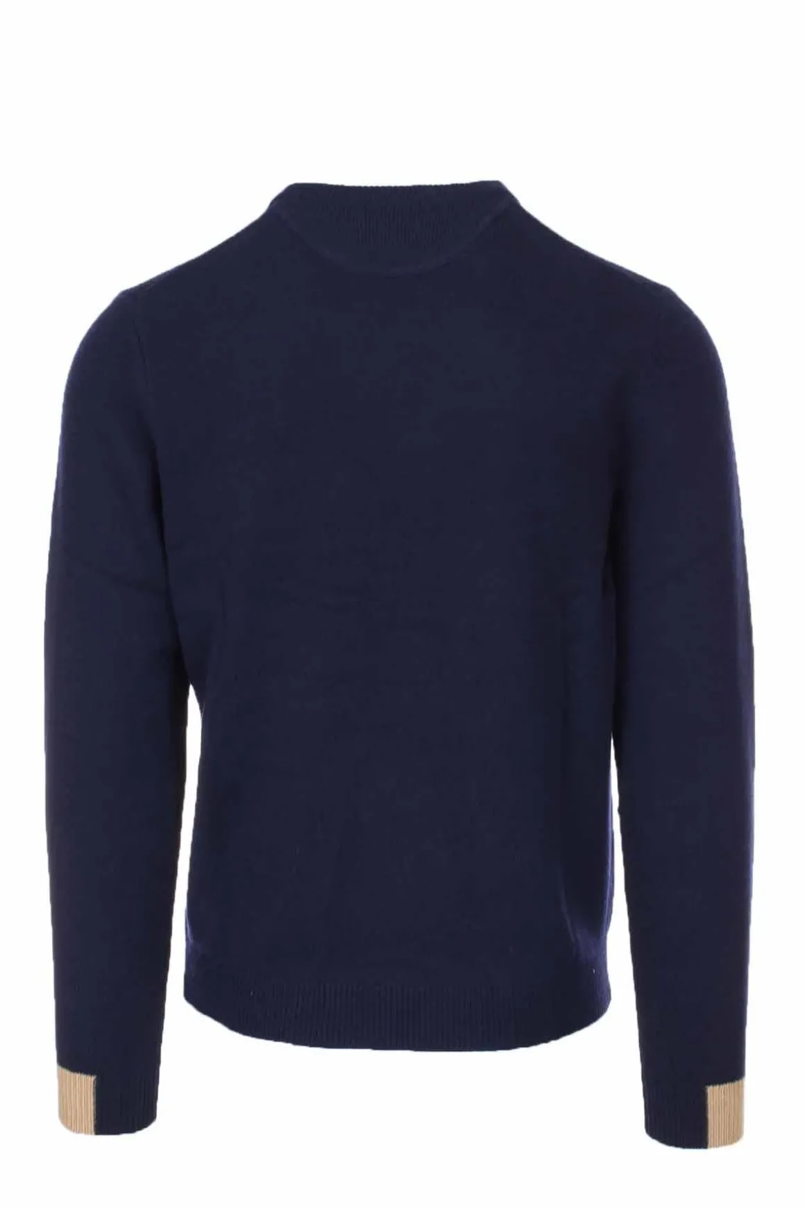 Maglia girocollo in lana con polsini in contrasto