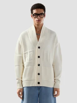 Maglione cardigan con bottoni e logo a intarsi