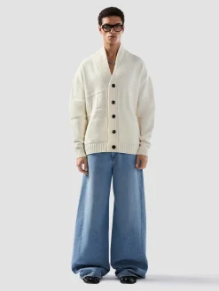 Maglione cardigan con bottoni e logo a intarsi