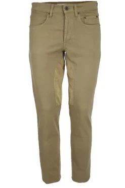 Pantalone 5 tasche in cotone con toppa in alcantara