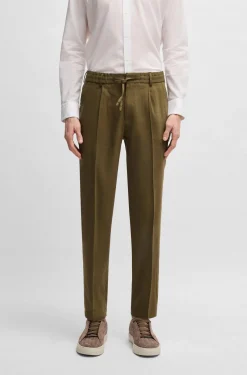 Pantaloni in misto lino con elastico e coulisse