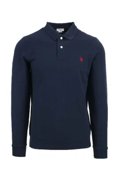 Polo manica lunga in piquet di cotone con logo