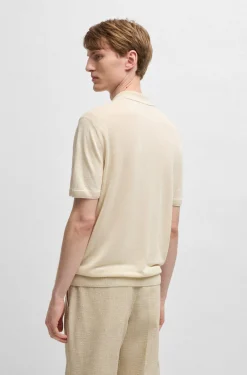 Polo mezza manica in misto lino con zip