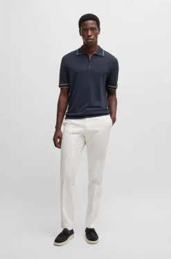 Polo mezza manica in misto lino con zip