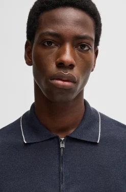 Polo mezza manica in misto lino con zip