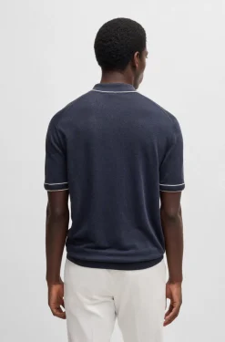 Polo mezza manica in misto lino con zip