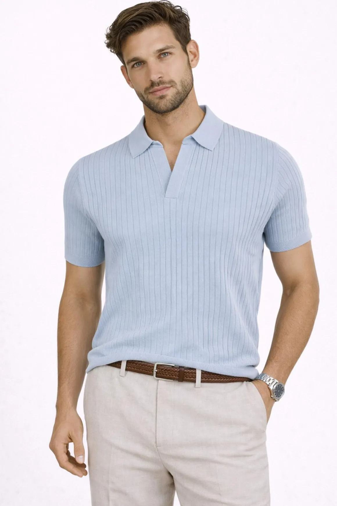 Polo Uomo Cotone Lino Tennis Righe