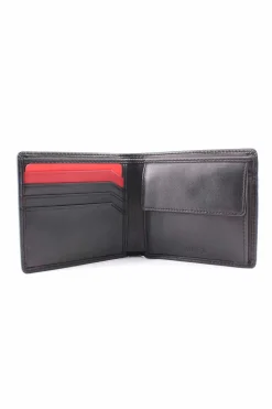Portafoglio ripiegabile in pelle liscia con portamonete
