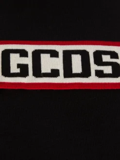 Sciarpa in lana con banda e logo GCDS