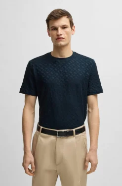 Tshirt mezza manica in cotone con monogrammi Boss