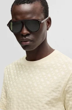 Tshirt mezza manica in cotone con monogrammi Boss